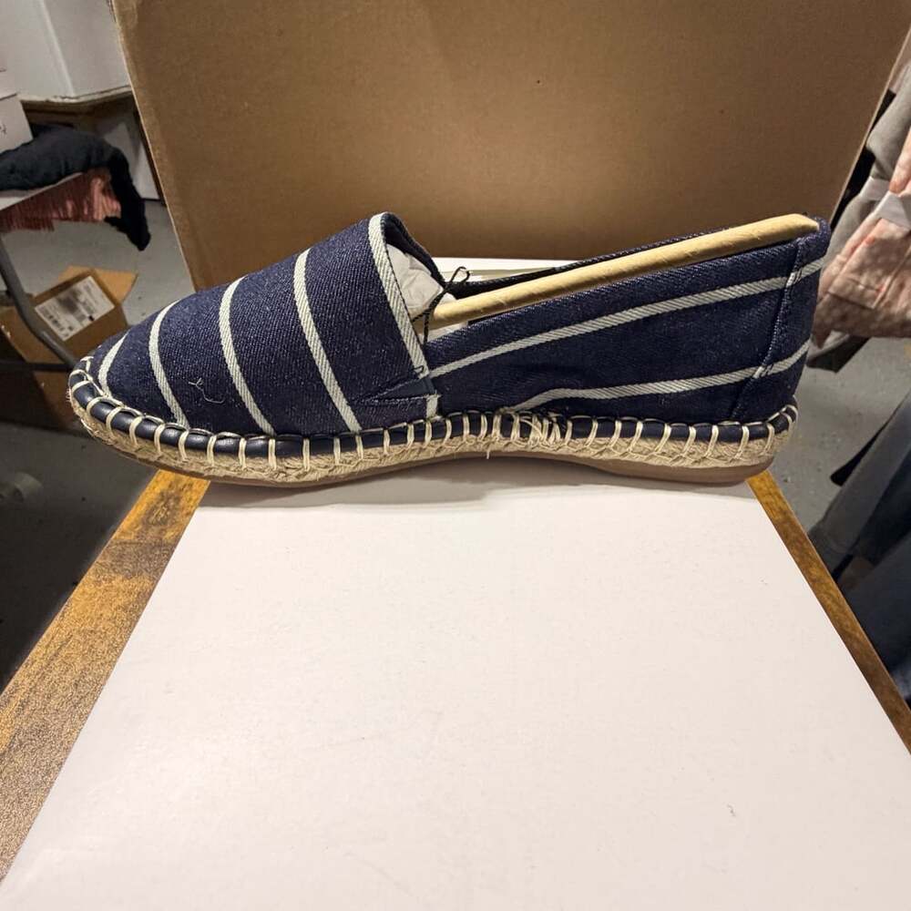 The Drop Lila Flat Espadrille Stripe Denim Size 5.5